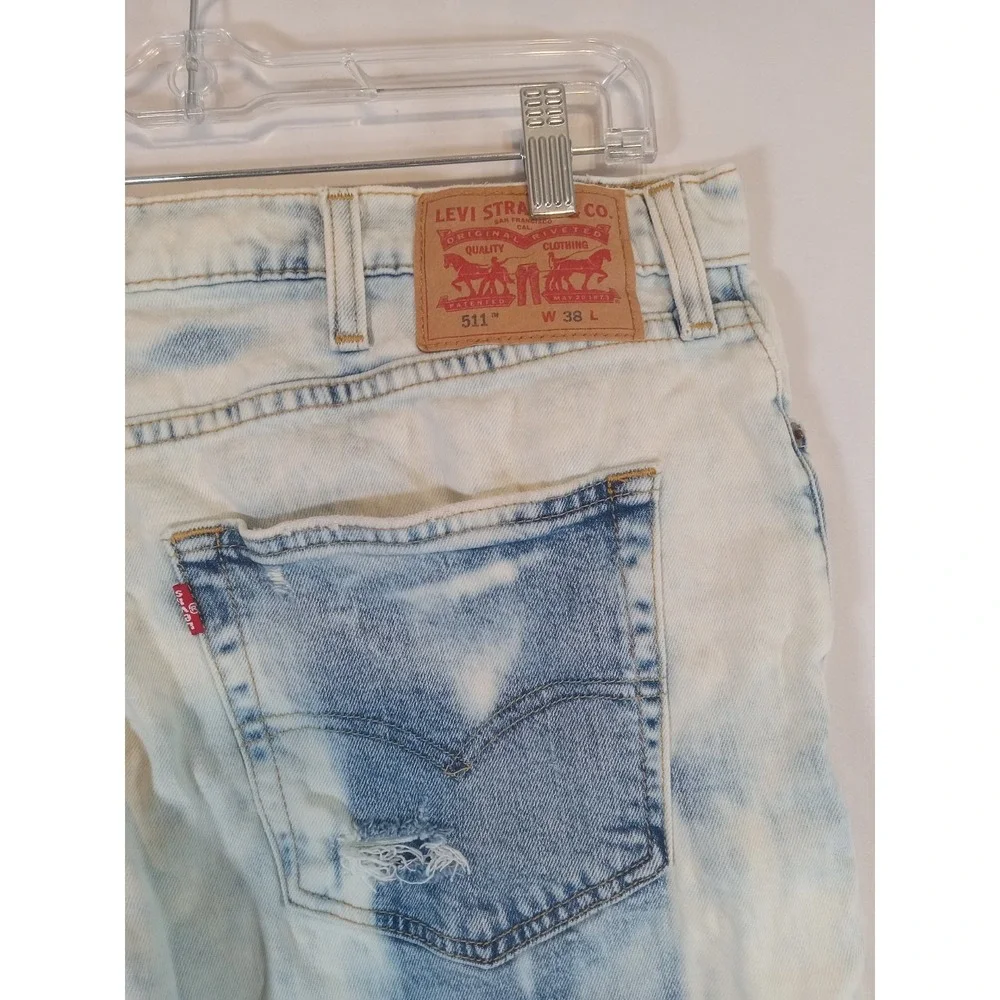 LEVI'S MENS 511  SHORTS DENIM INDIGO & OFF-WHITE SIZE 38 Raw Hem Distressed